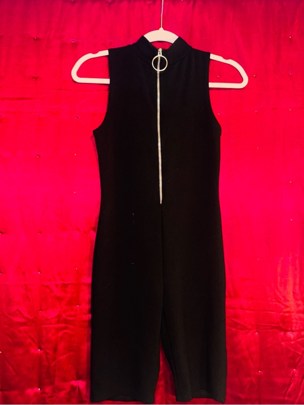 👑 SIZE 4 LIKE NEW PrettyLittleThing Black Sleeveless ROMPER with O-Ring Zip